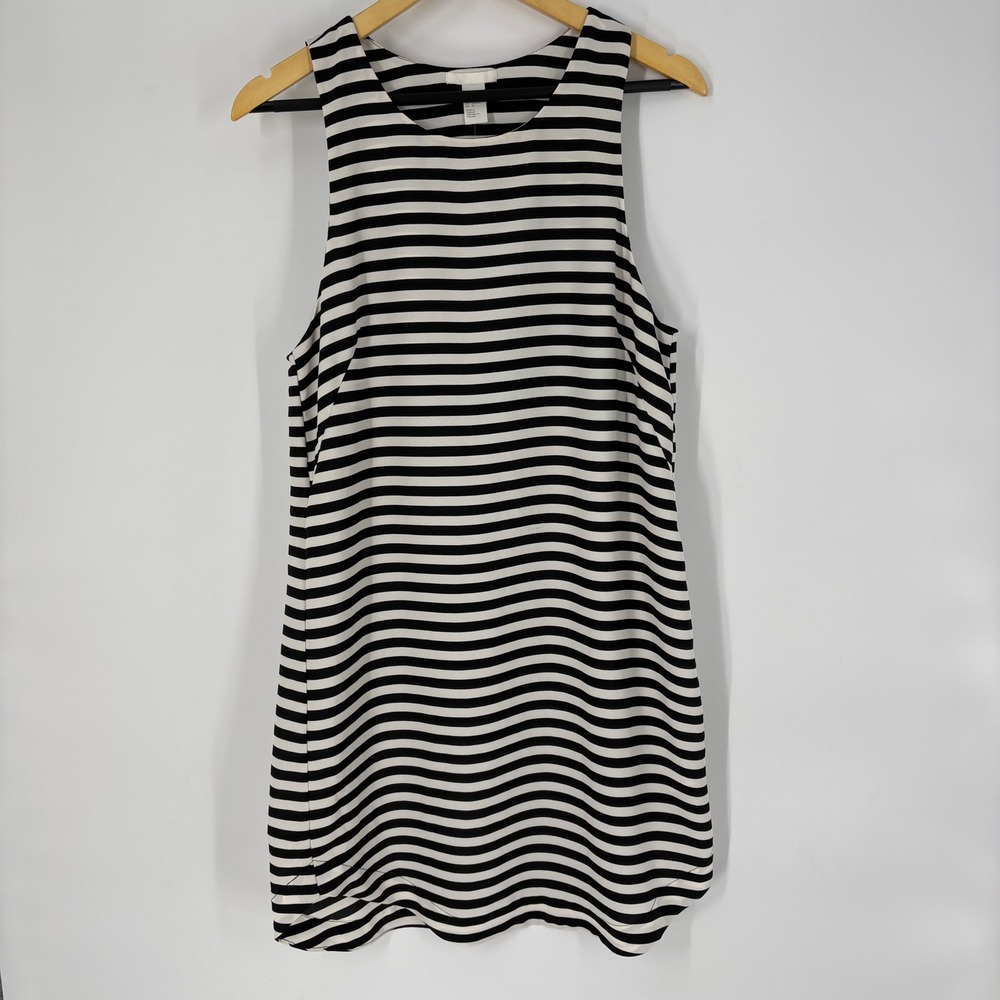 HM Black‎ White Striped Sleeveless Shift Mini Dress Womens Size 10 Lightweight